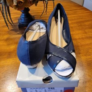 St. John's Bay Navy Blue Wedge Sandals, Women's Size 10M